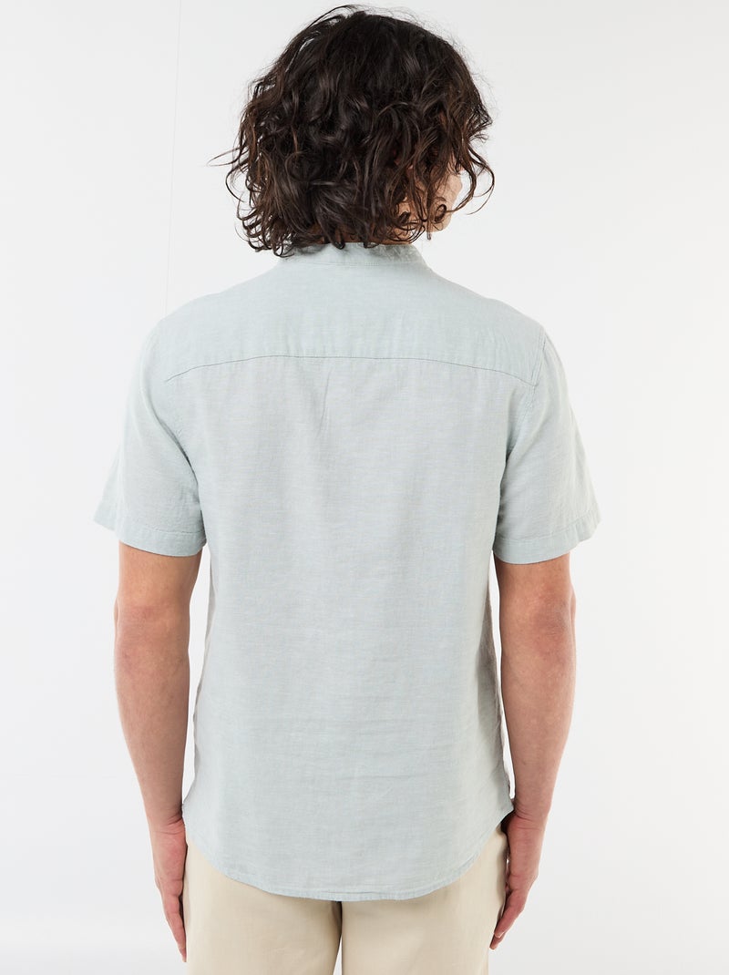 Camisa lisa de manga corta y cuello mao en mezcla de lino Verde - Kiabi