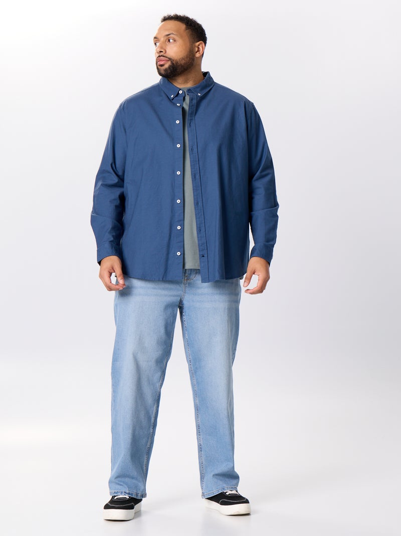 Camisa lisa de manga larga Azul - Kiabi