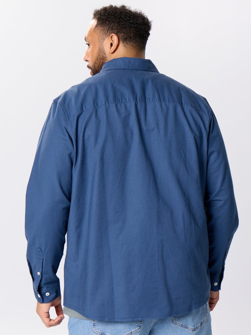 Camisa lisa de manga larga Azul - Kiabi
