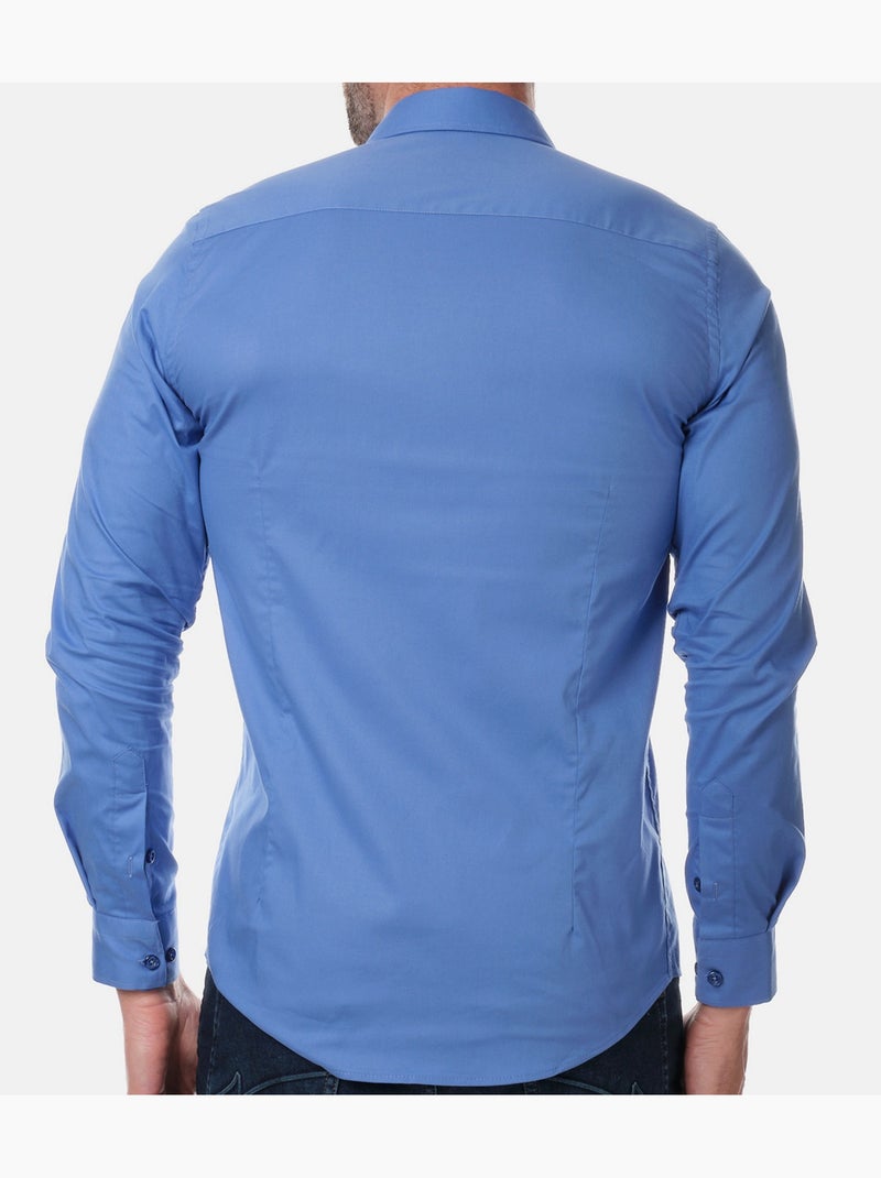 Camisa lisa de manga larga Azul real - Kiabi