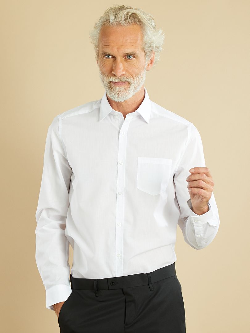 Camisa lisa de manga larga blanco brillante - Kiabi