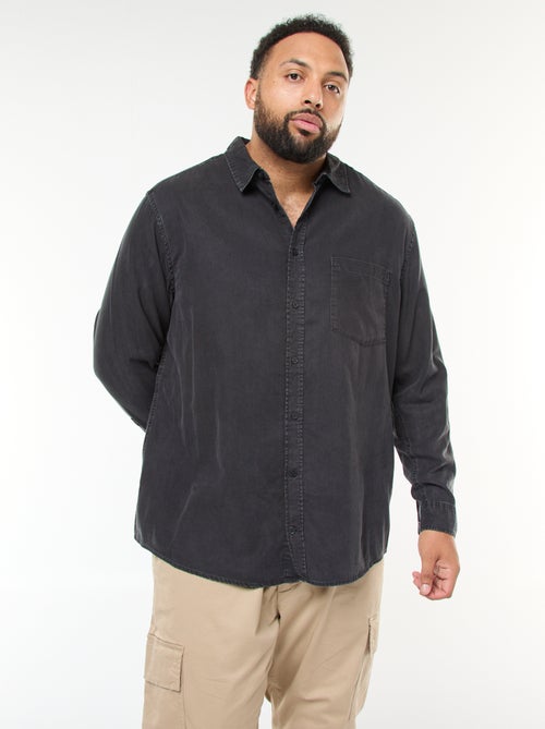 Camisa lisa de manga larga en tejido suave - Kiabi