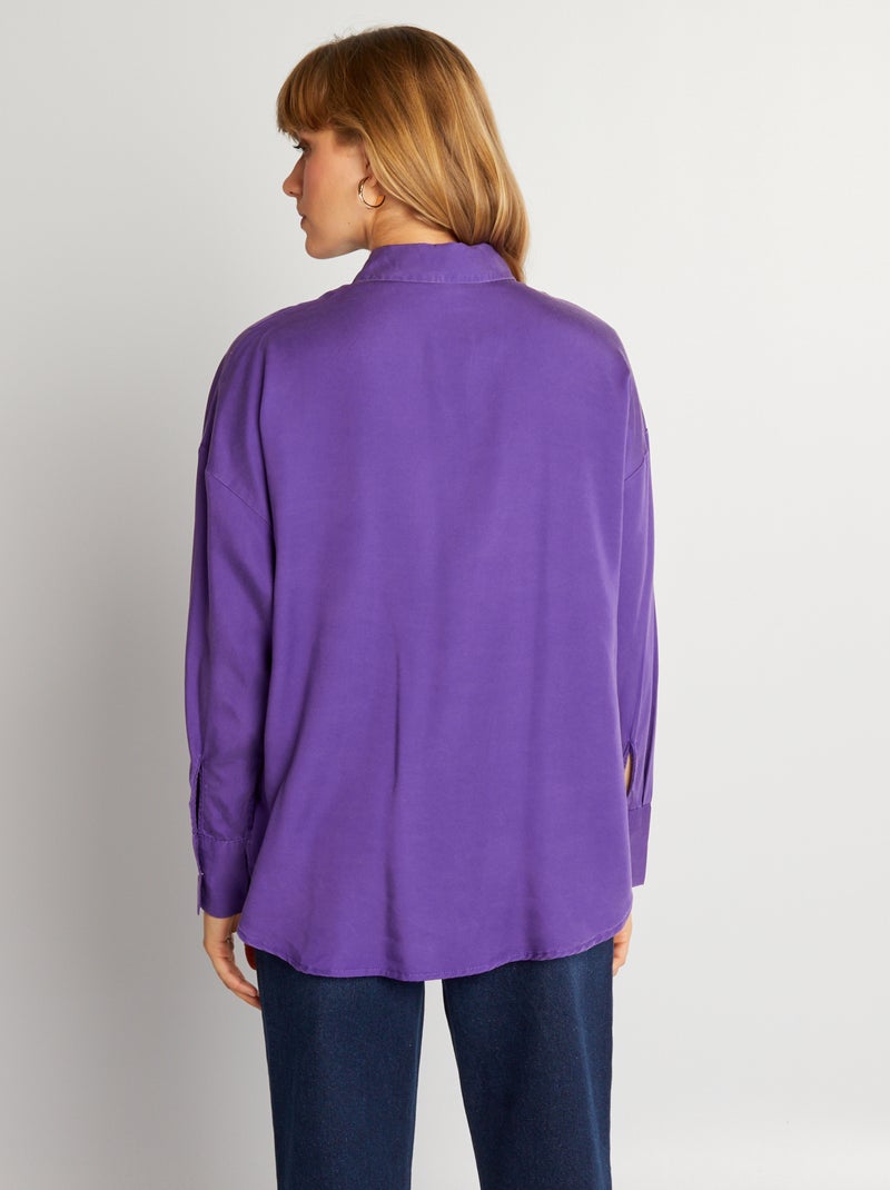 Camisa lisa de manga larga Morado - Kiabi
