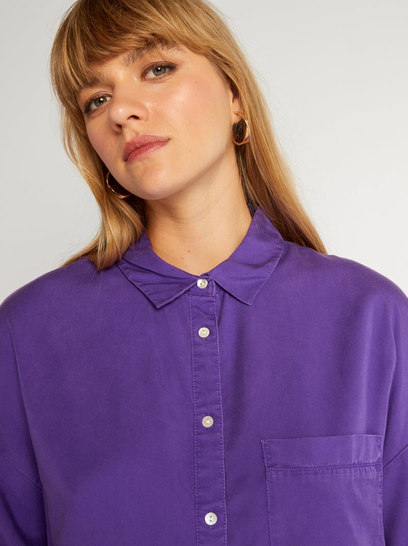 Camisa lisa de manga larga Morado - Kiabi