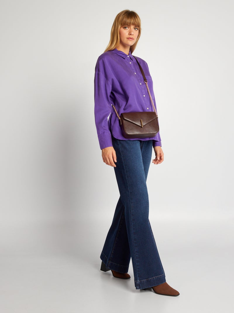 Camisa lisa de manga larga Morado - Kiabi