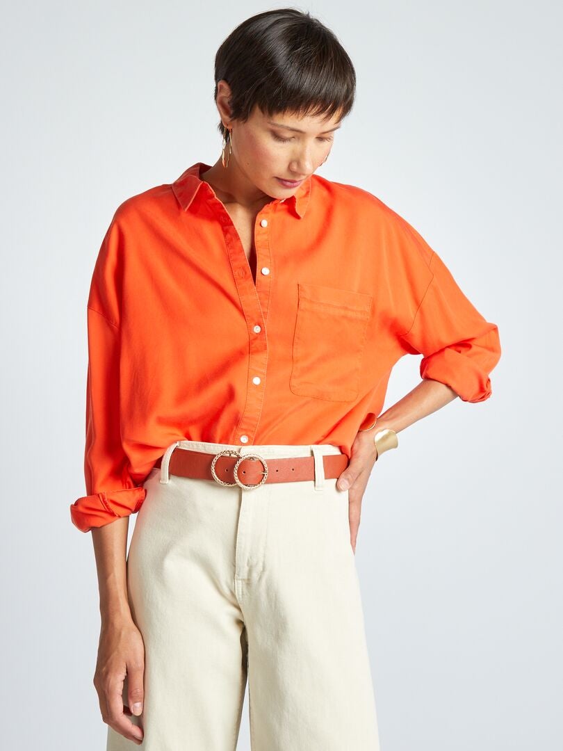 Camisa lisa de manga larga Naranja - Kiabi