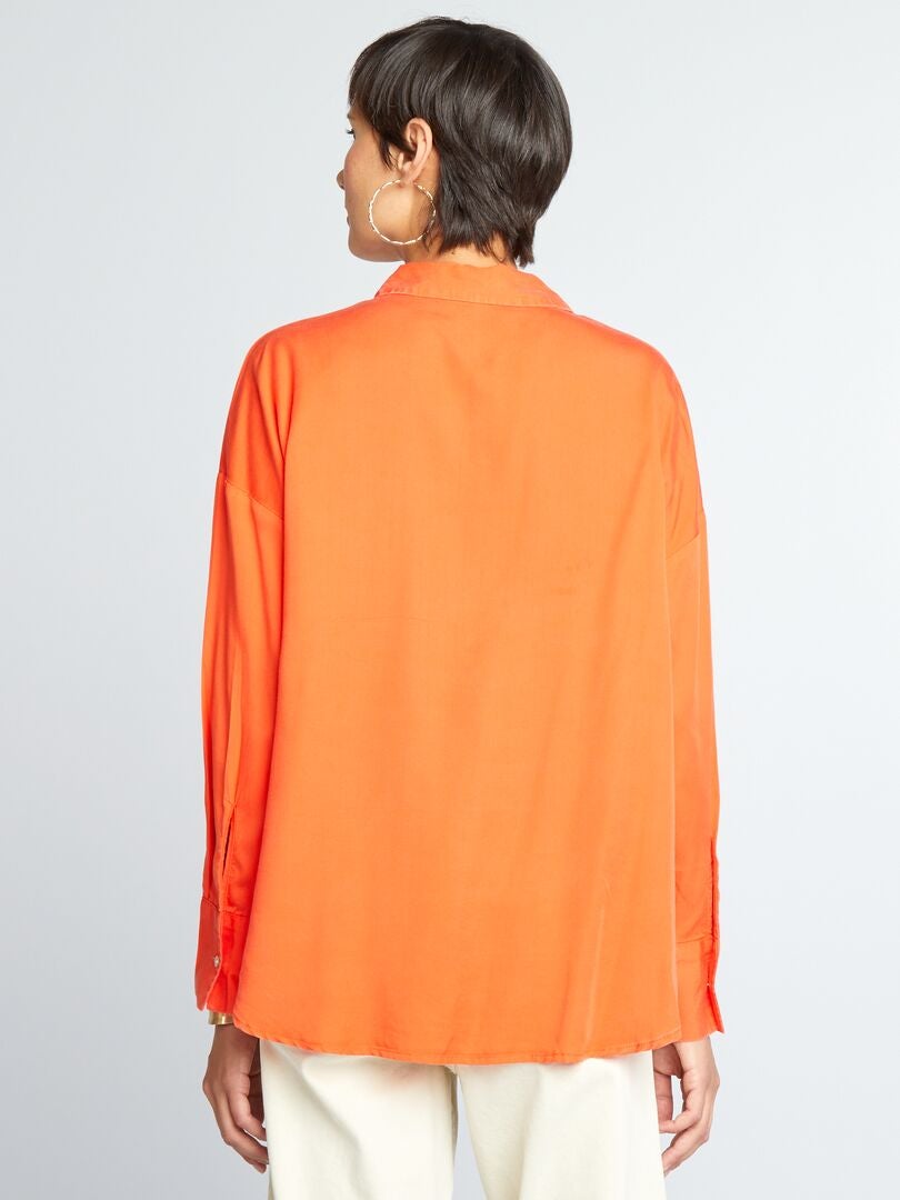 Camisa lisa de manga larga Naranja - Kiabi