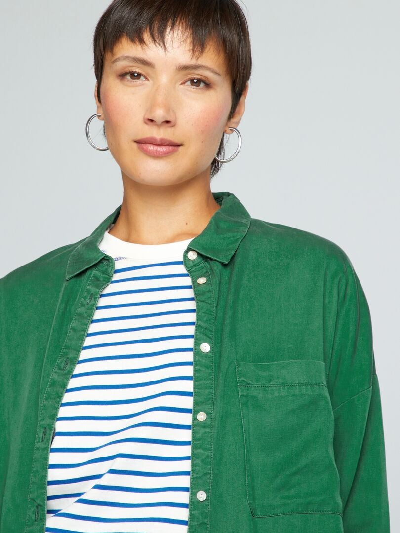 Camisa lisa de manga larga Verde - Kiabi