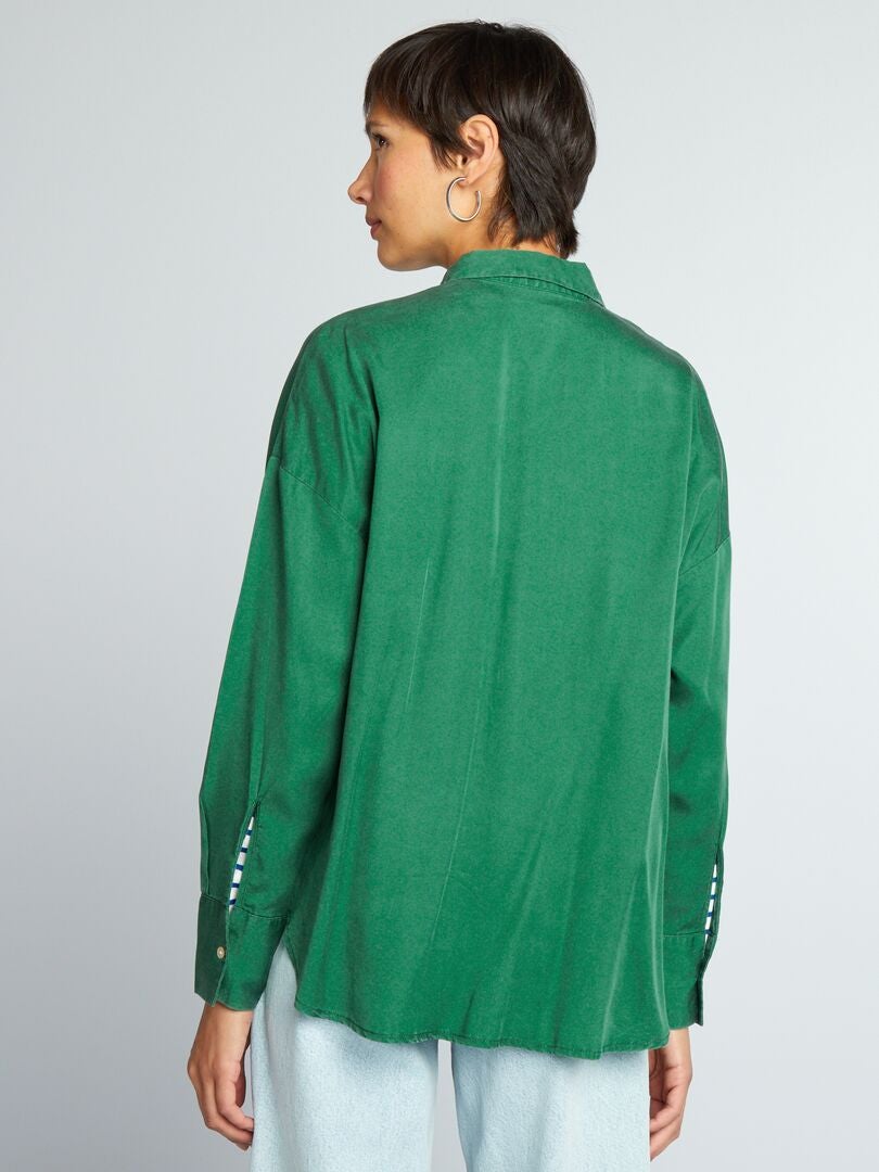 Camisa lisa de manga larga Verde - Kiabi