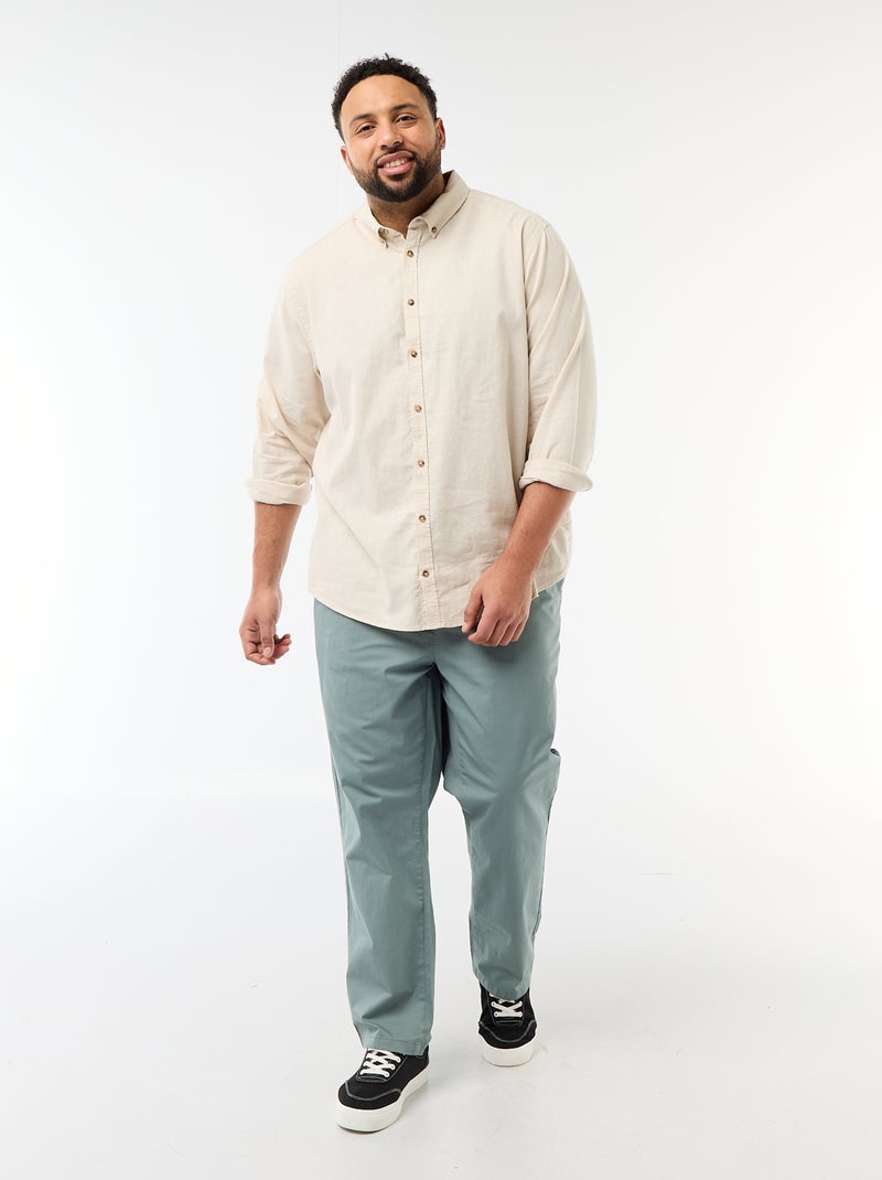 Camisa lisa de mezcla de lino Beige - Kiabi