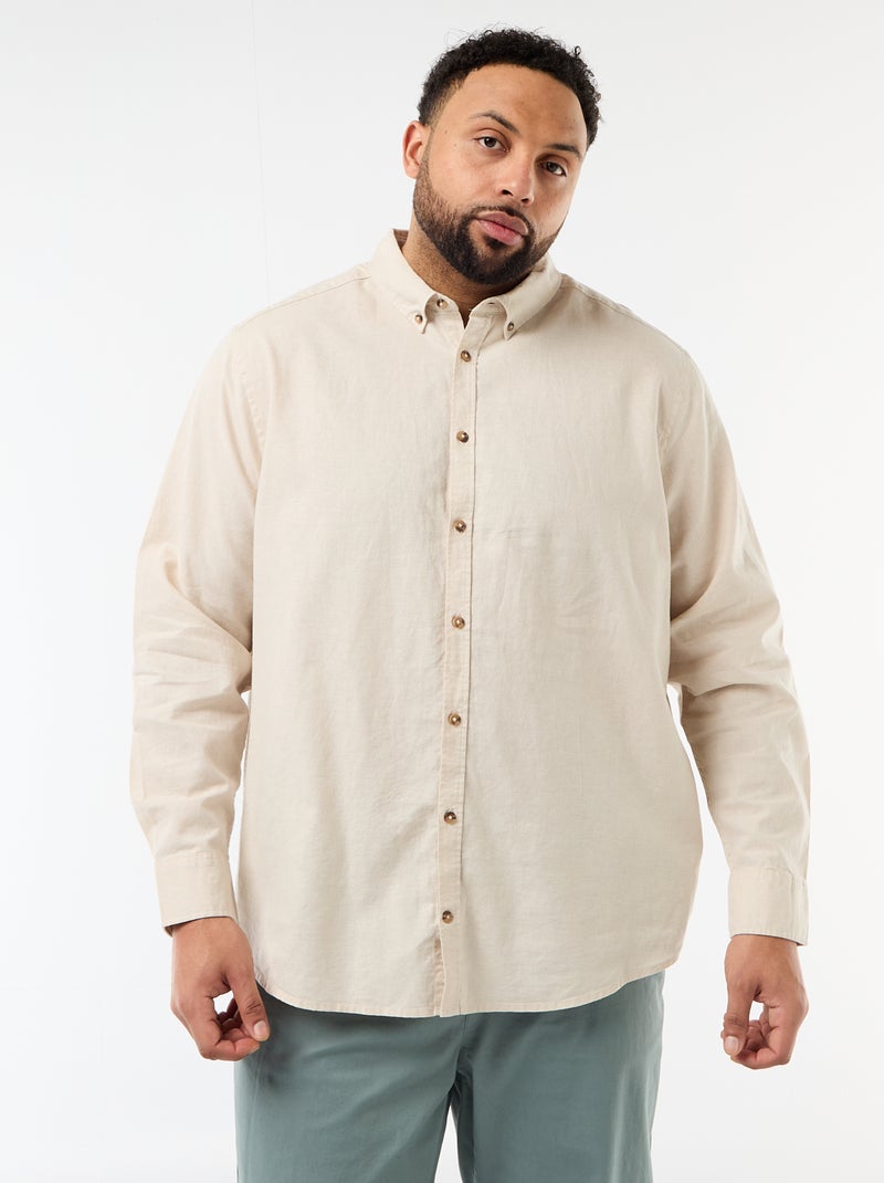 Camisa lisa de mezcla de lino Beige - Kiabi