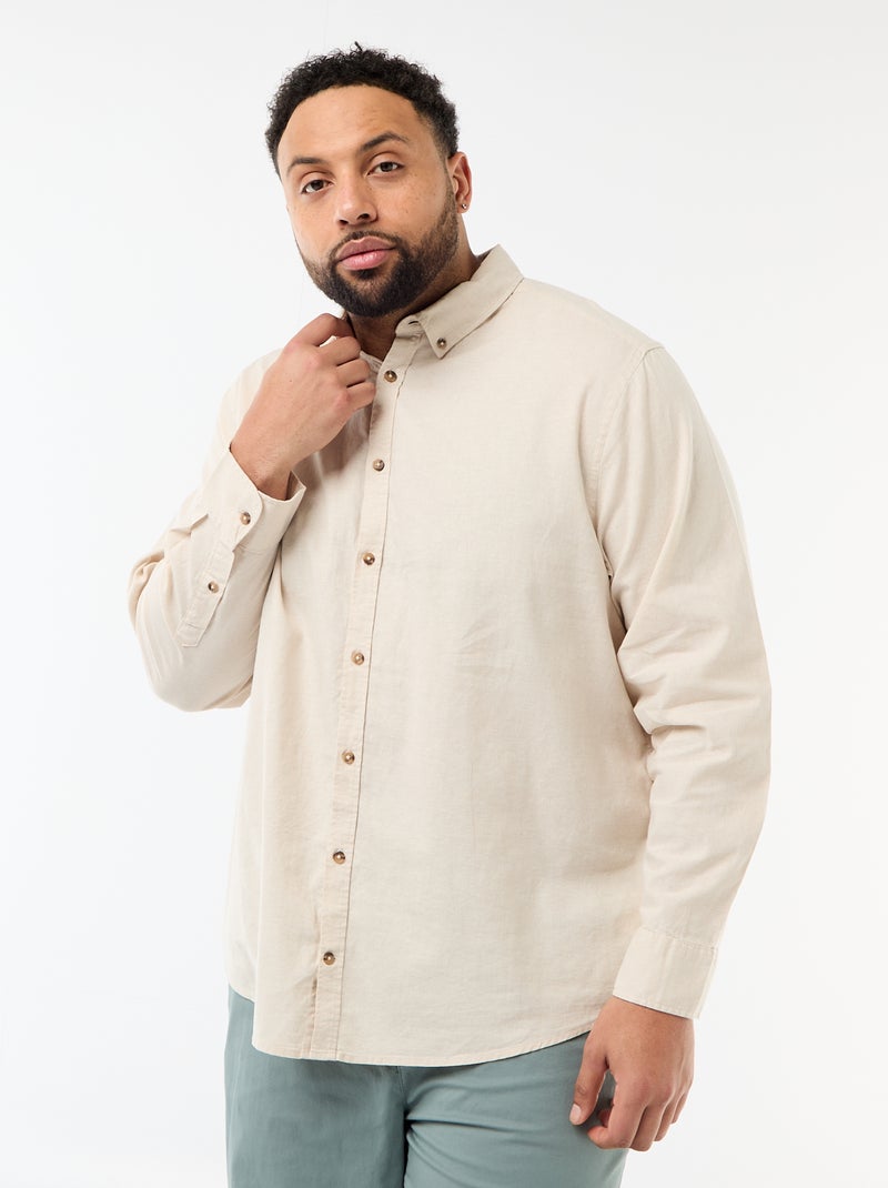 Camisa lisa de mezcla de lino Beige - Kiabi