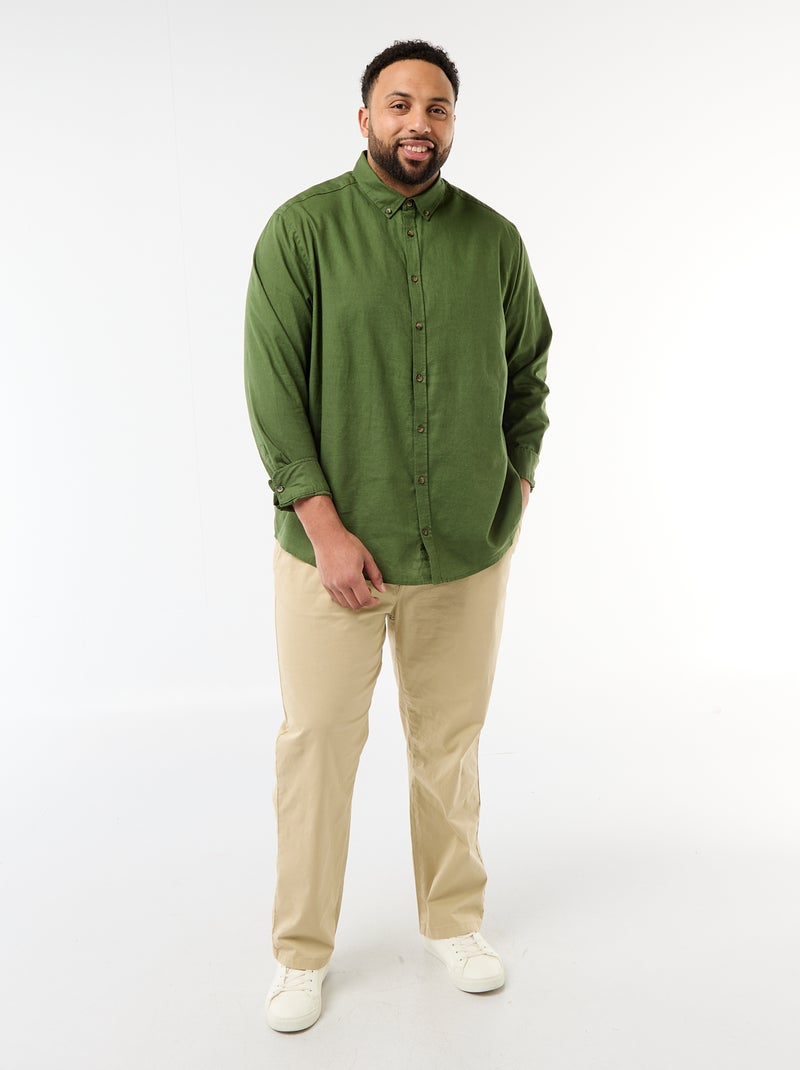 Camisa lisa de mezcla de lino Verde - Kiabi