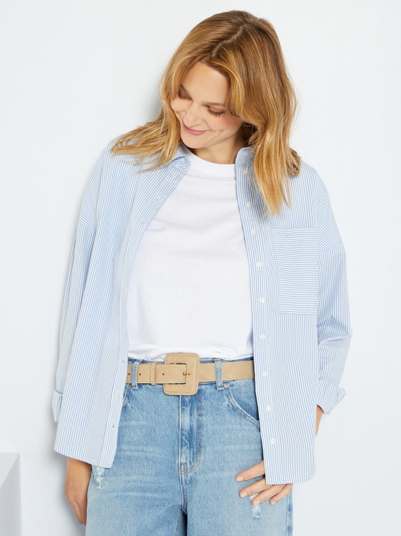 Camisa lisa de popelina AZUL - Kiabi