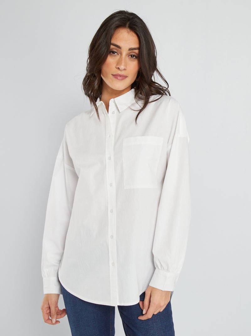 Camisa lisa de popelina blanco - Kiabi