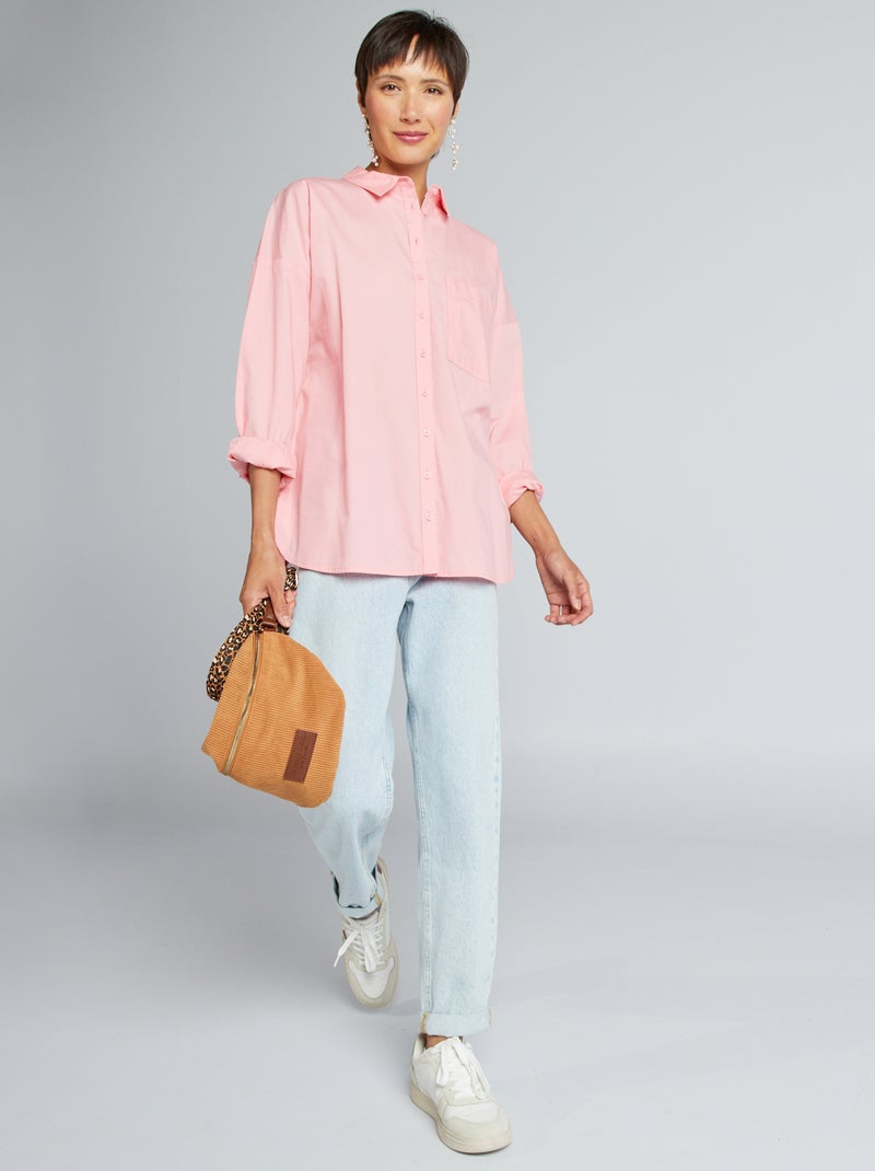 Camisa lisa de popelina ROSA - Kiabi