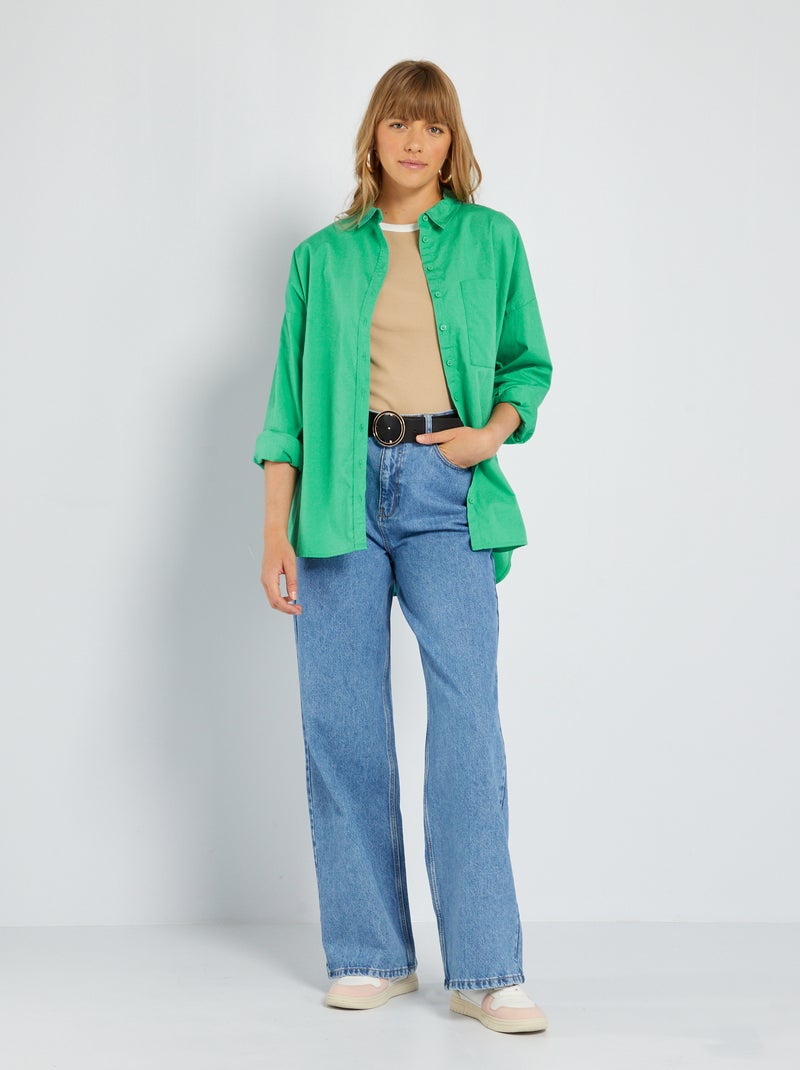 Camisa lisa de popelina VERDE - Kiabi