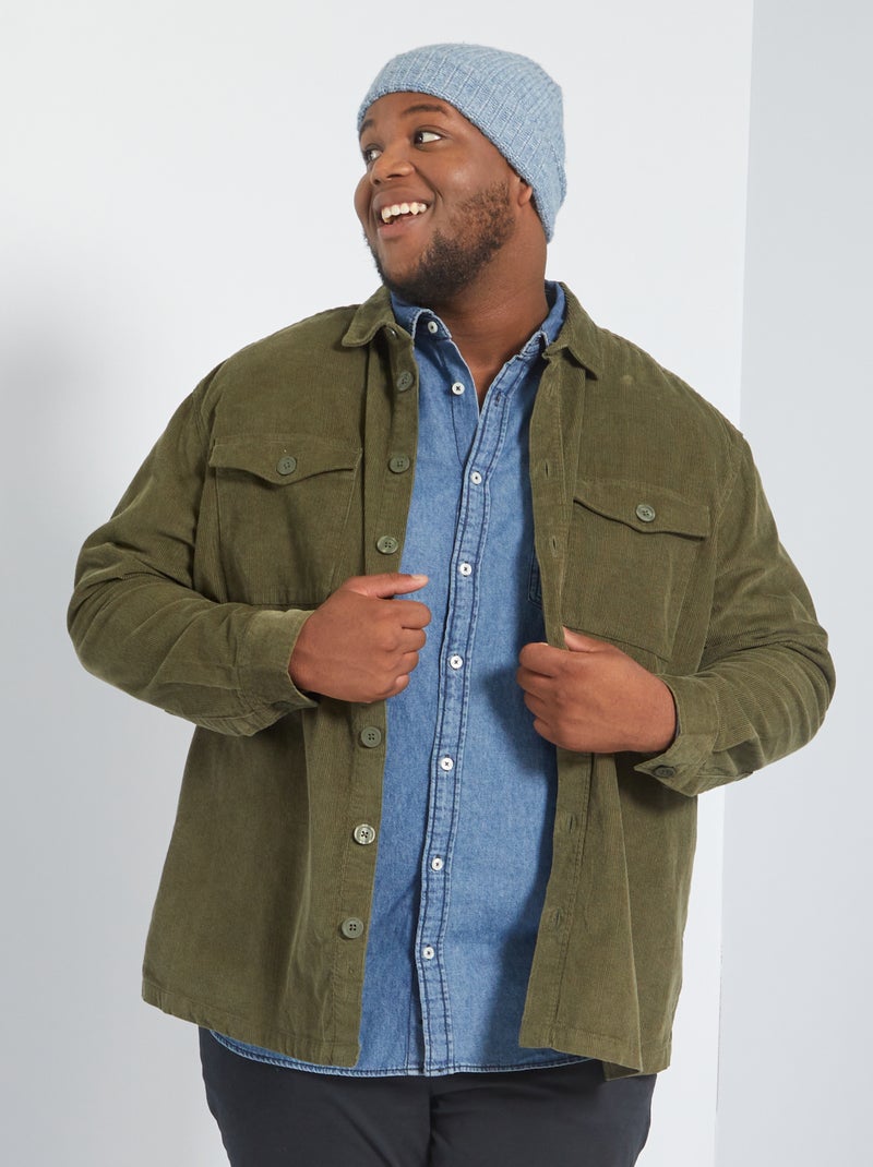 Camisa lisa de terciopelo KAKI - Kiabi