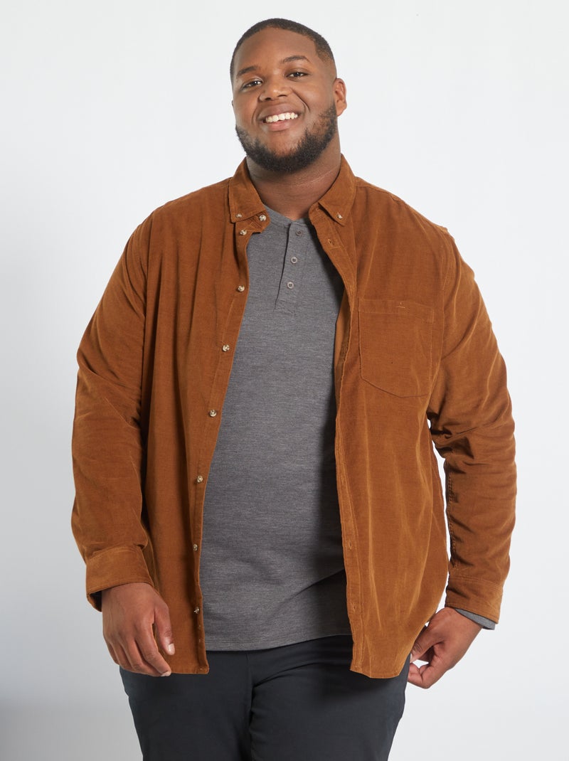 Camisa lisa de terciopelo NARANJA - Kiabi