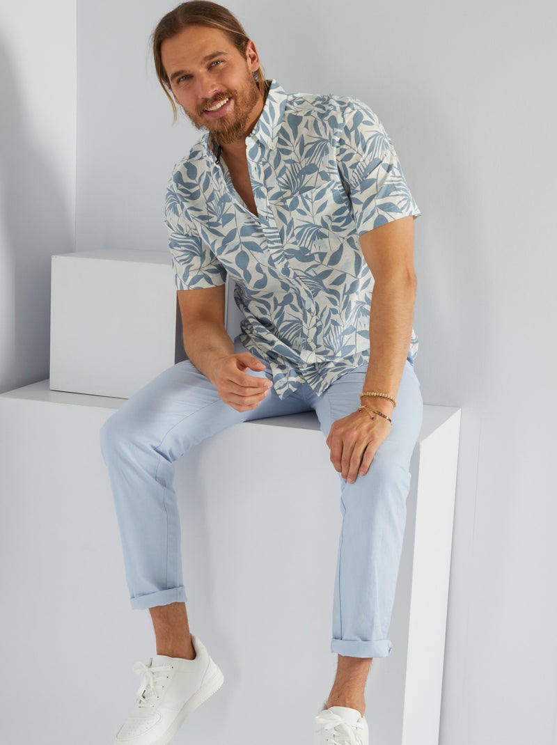 Camisa lisa regular con lino BLANCO - Kiabi