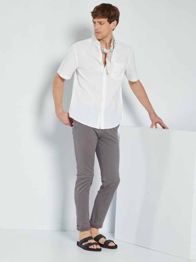 Camisa lisa regular con lino Blanco - Kiabi
