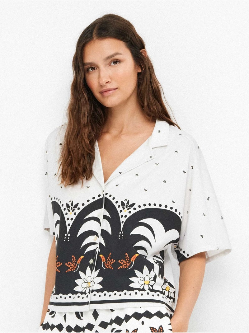 Camisa manga corta estampado tropical con algodón Multicolor - Kiabi