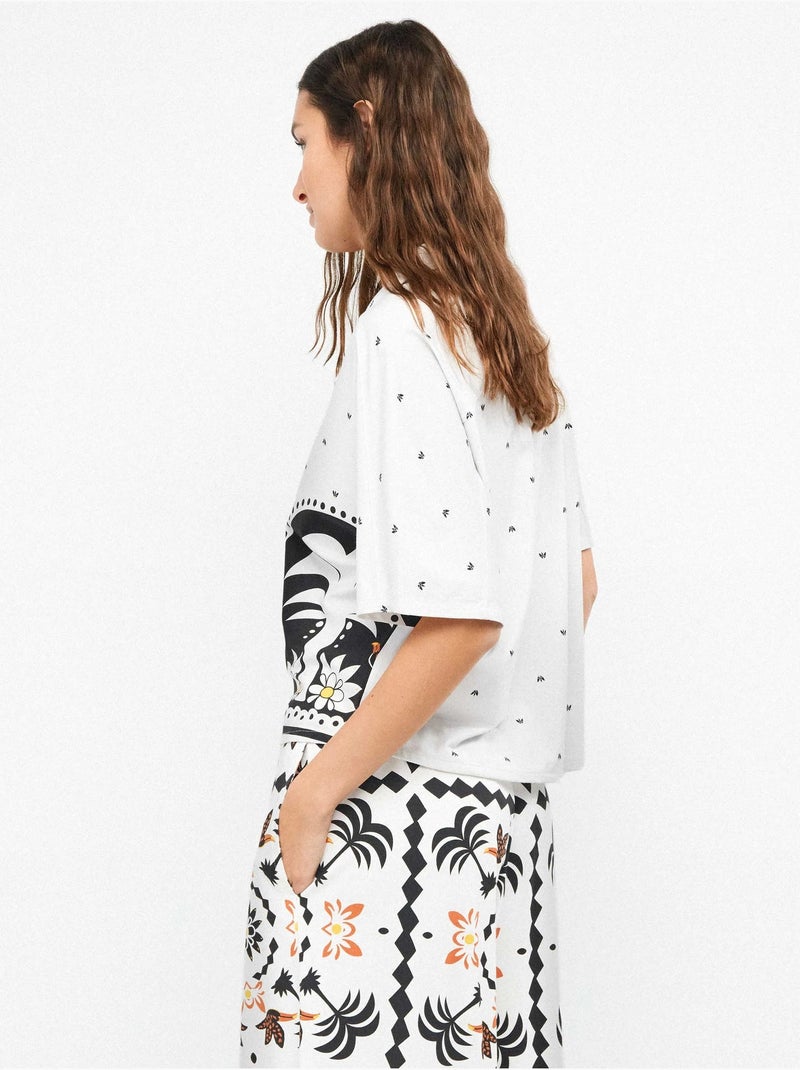 Camisa manga corta estampado tropical con algodón Multicolor - Kiabi