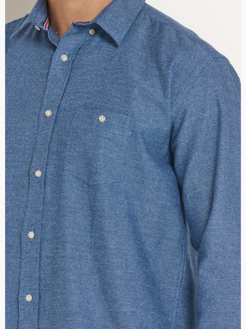 Camisa manga larga con bolsillo y botones - Afibel Azul - Kiabi