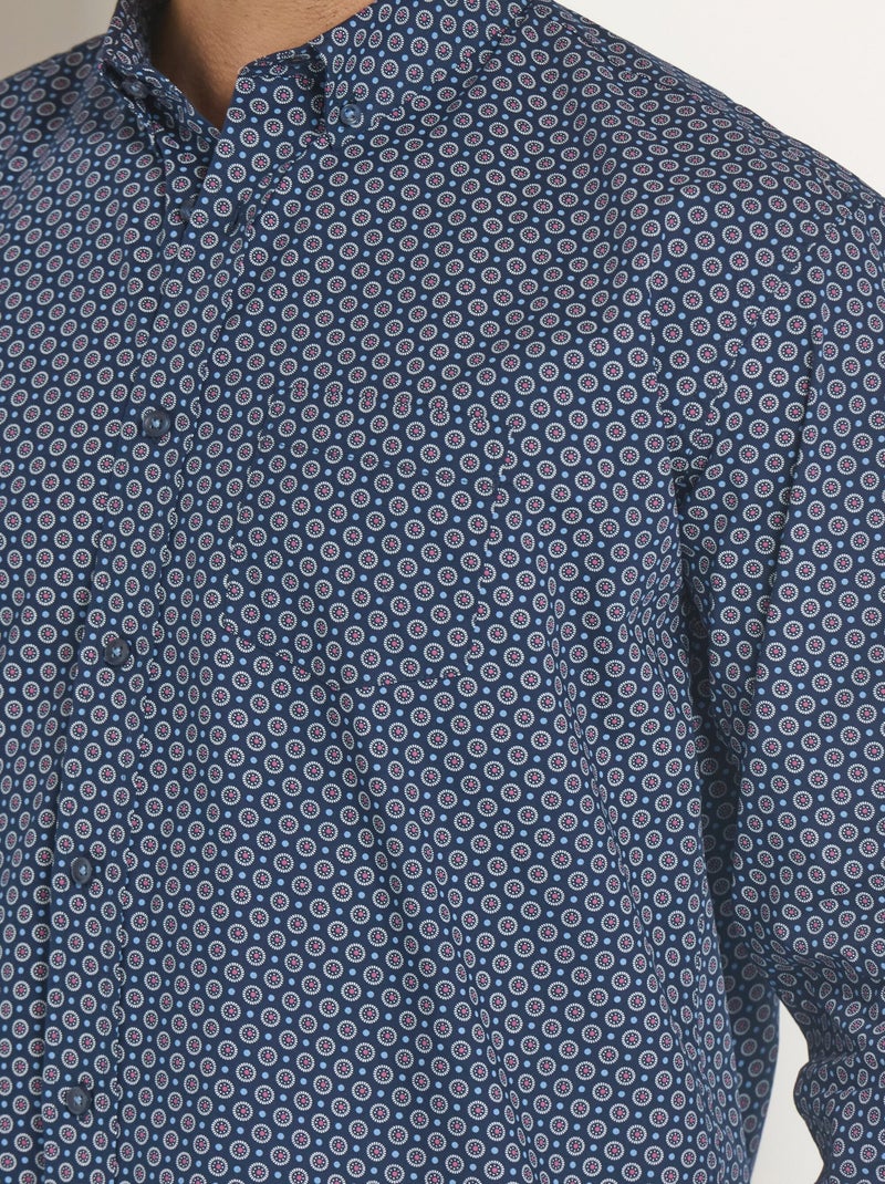 Camisa manga larga con estampado geométrico - Afibel Azul marino - Kiabi