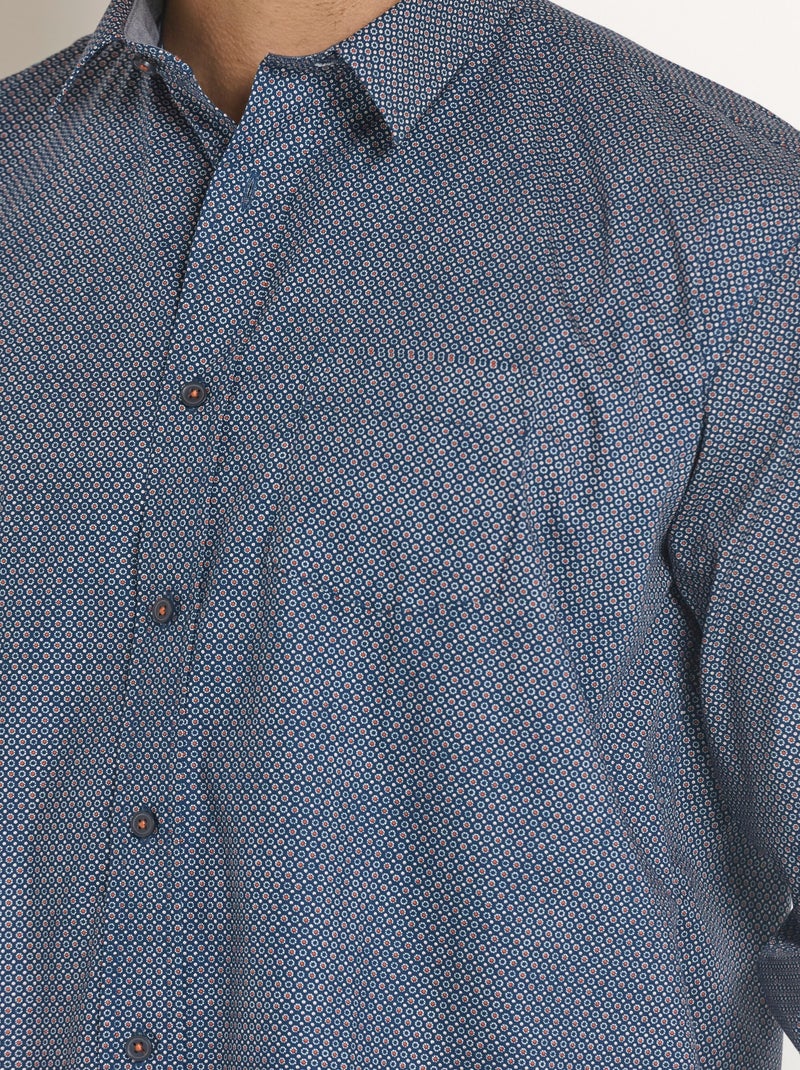 Camisa manga larga microestampado - Afibel Azul marino - Kiabi