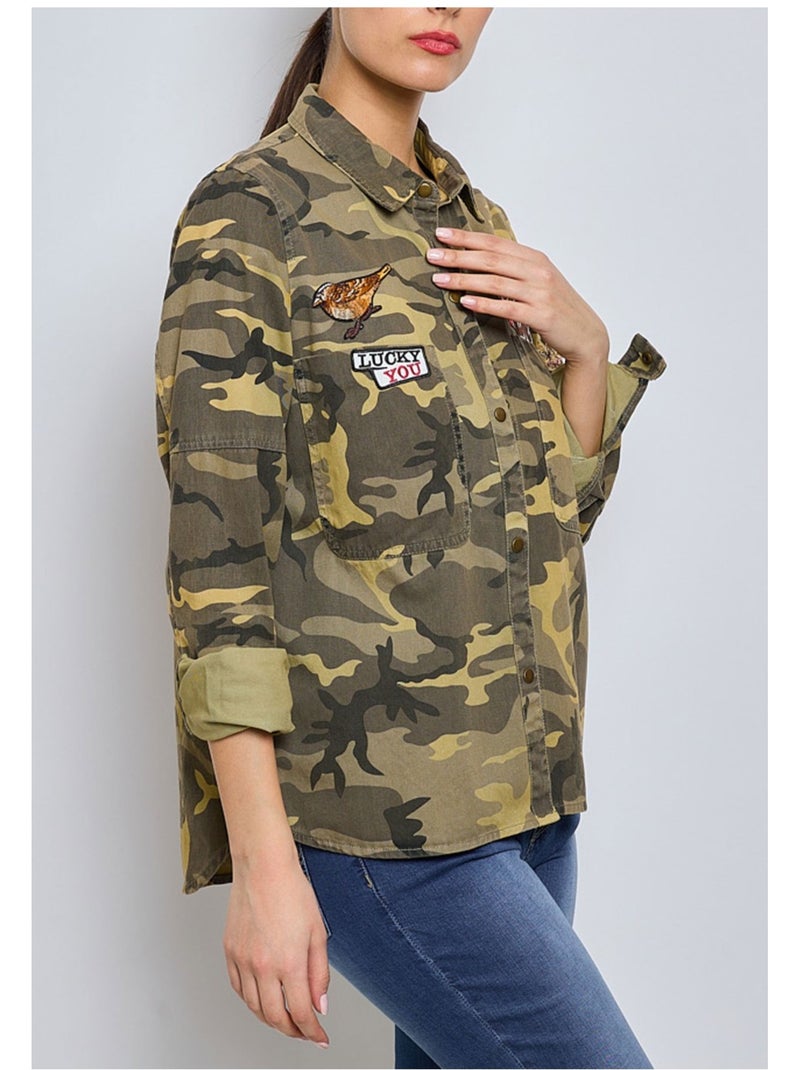 Camisa militar Kebello Caqui - Kiabi