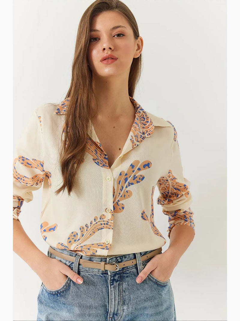 Camisa mujer entallada lucci Crema - Kiabi