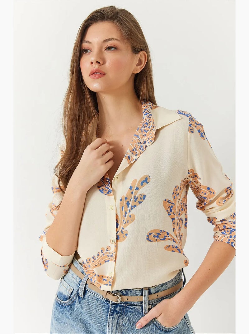 Camisa mujer entallada lucci Crema - Kiabi