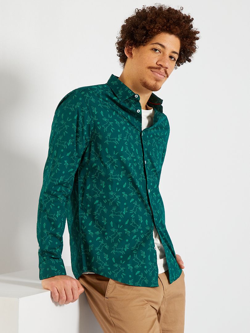 Camisa 'Navidad' de popelina VERDE - Kiabi