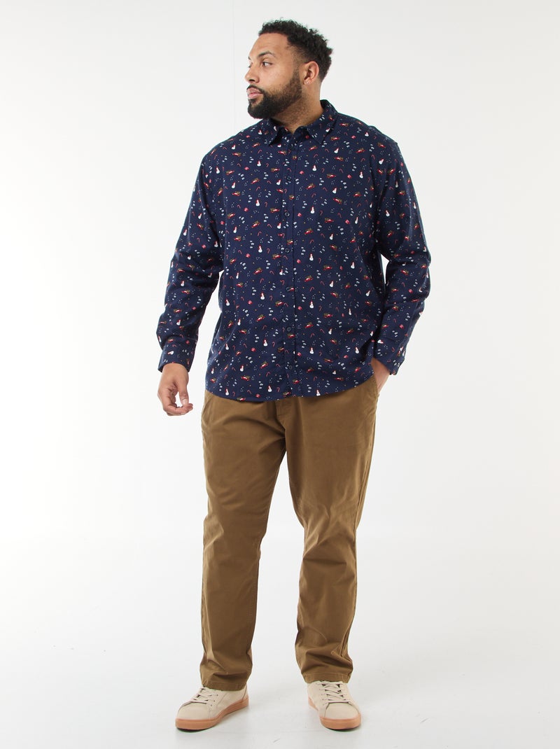 Camisa Navideña con Estampado Azul - Kiabi