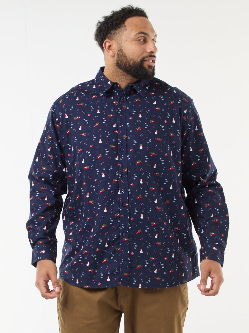 Camisa Navideña con Estampado Azul - Kiabi