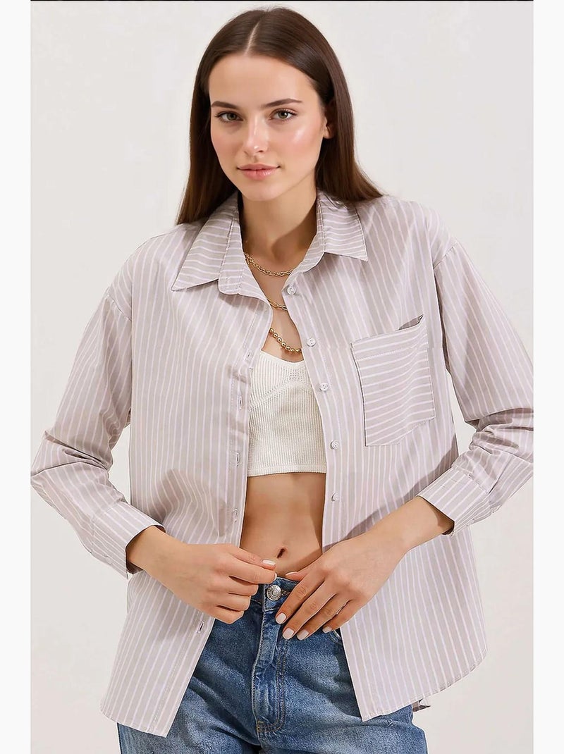 Camisa oversize a rayas bdart Crema - Kiabi