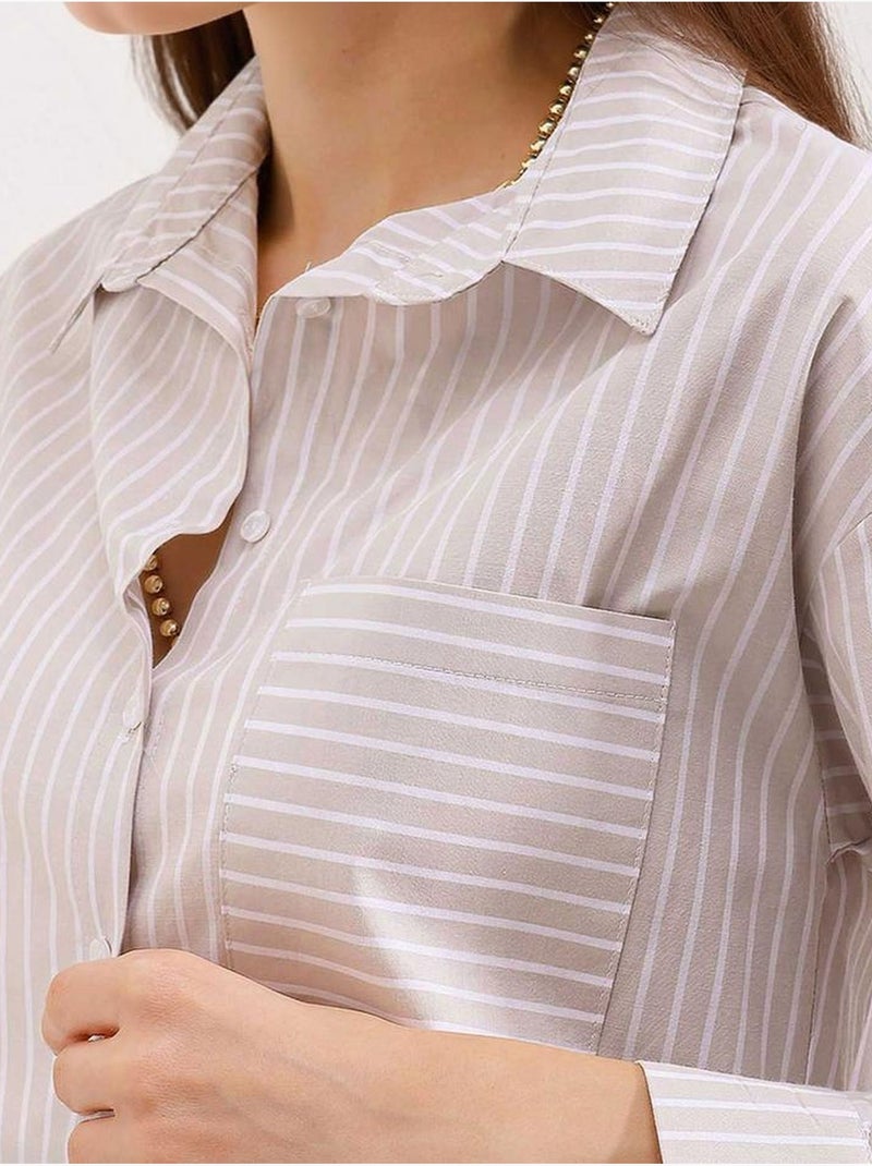 Camisa oversize a rayas bdart Crema - Kiabi