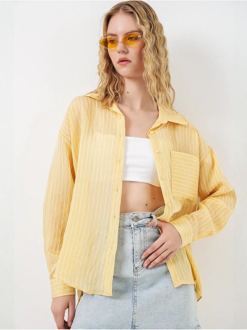 Camisa oversize a rayas con cierre de botones delantero bdart Ámbar - Kiabi