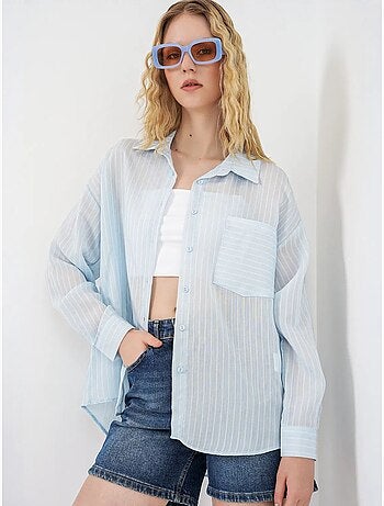 Camisa oversize a rayas con cierre de botones delantero bdart