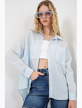 Camisa oversize a rayas con cierre de botones delantero bdart