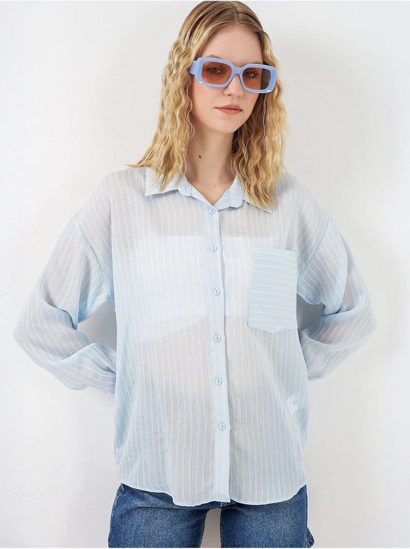 Camisa oversize a rayas con cierre de botones delantero bdart Azul claro - Kiabi