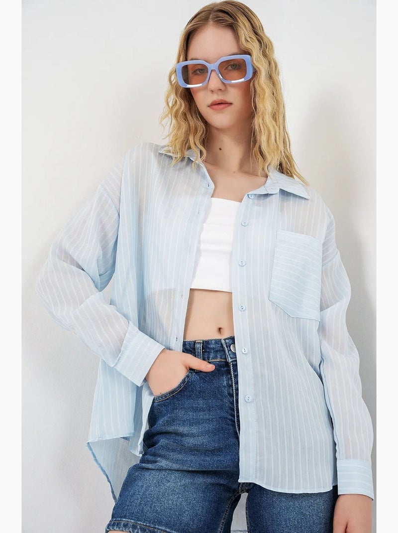 Camisa oversize a rayas con cierre de botones delantero bdart Azul claro - Kiabi