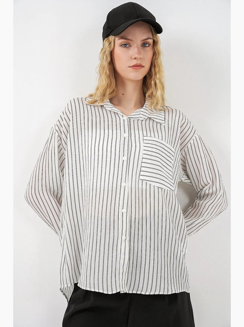 Camisa oversize a rayas con cierre de botones delantero bdart Blanco - Kiabi