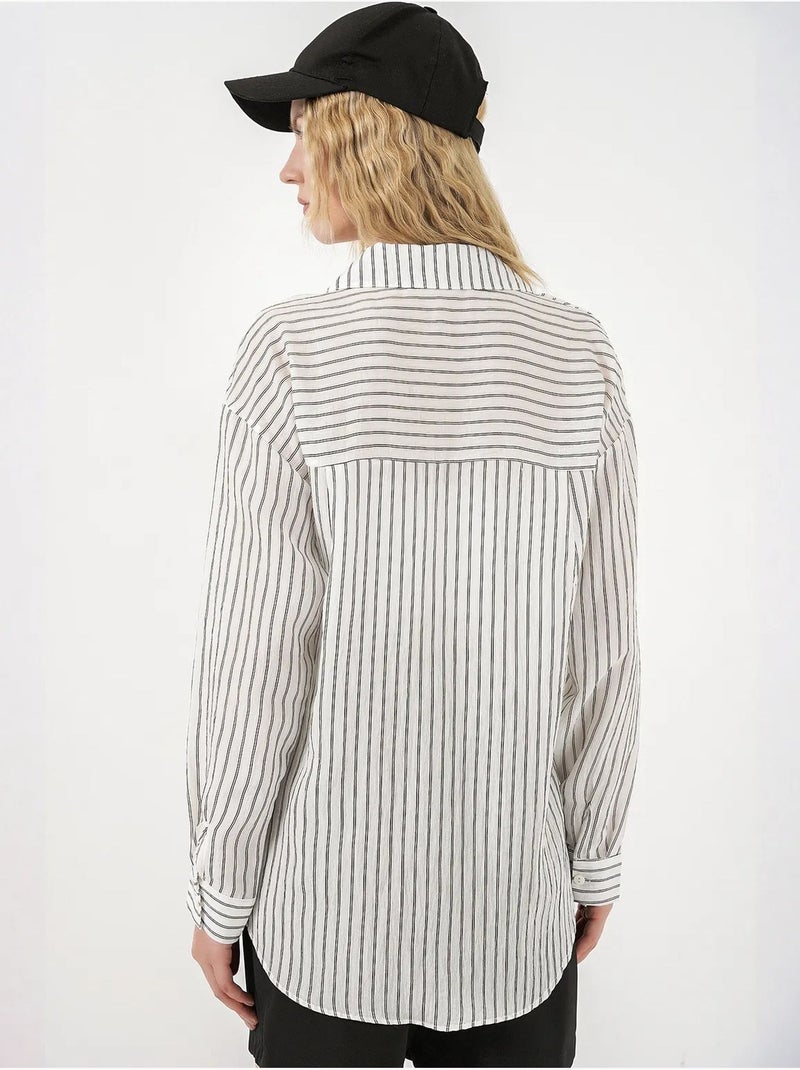 Camisa oversize a rayas con cierre de botones delantero bdart Blanco - Kiabi
