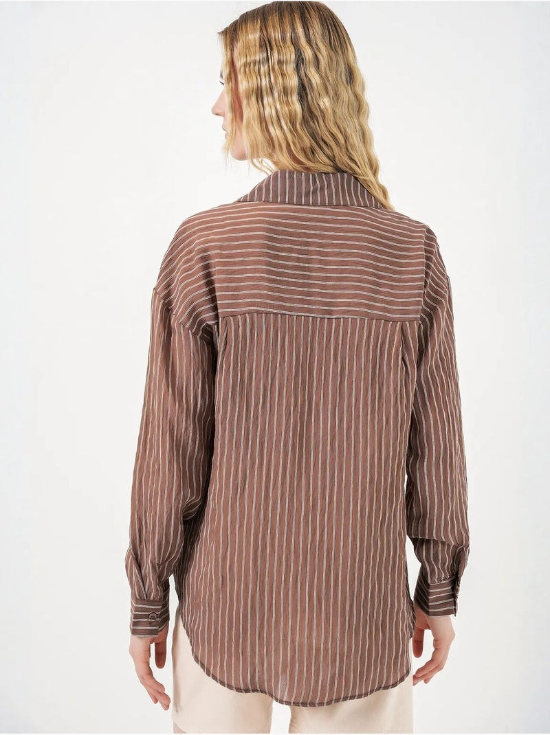 Camisa oversize a rayas con cierre de botones delantero bdart Marrón chocolate - Kiabi