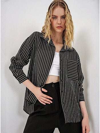 Camisa oversize a rayas con cierre de botones delantero bdart