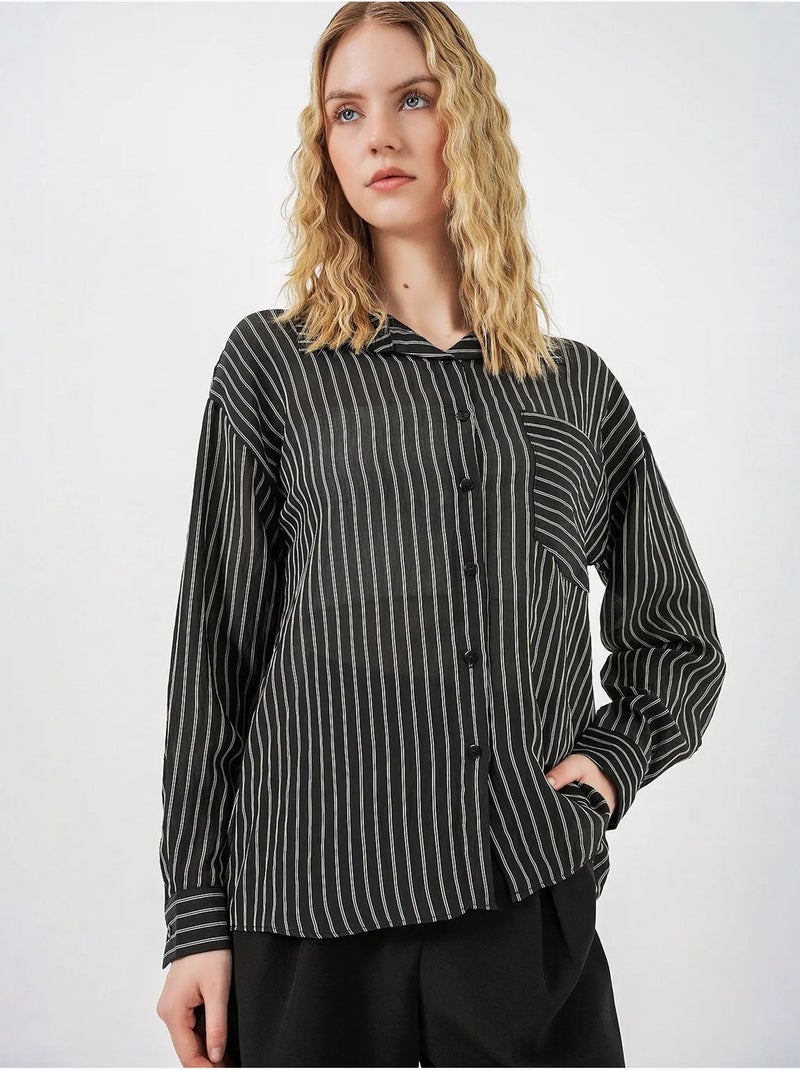 Camisa oversize a rayas con cierre de botones delantero bdart Negro - Kiabi
