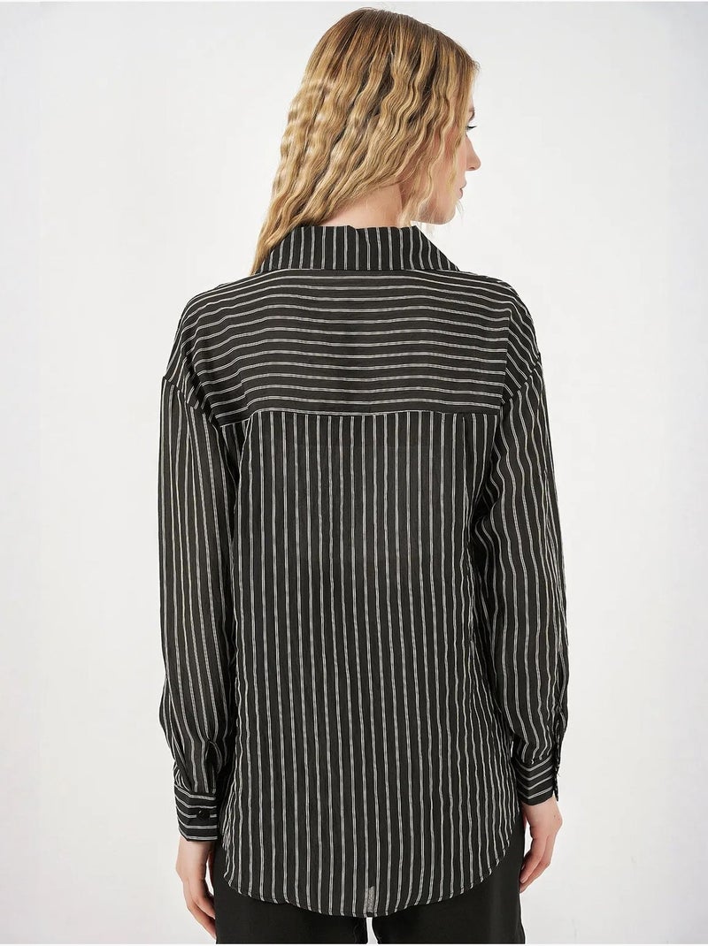 Camisa oversize a rayas con cierre de botones delantero bdart Negro - Kiabi