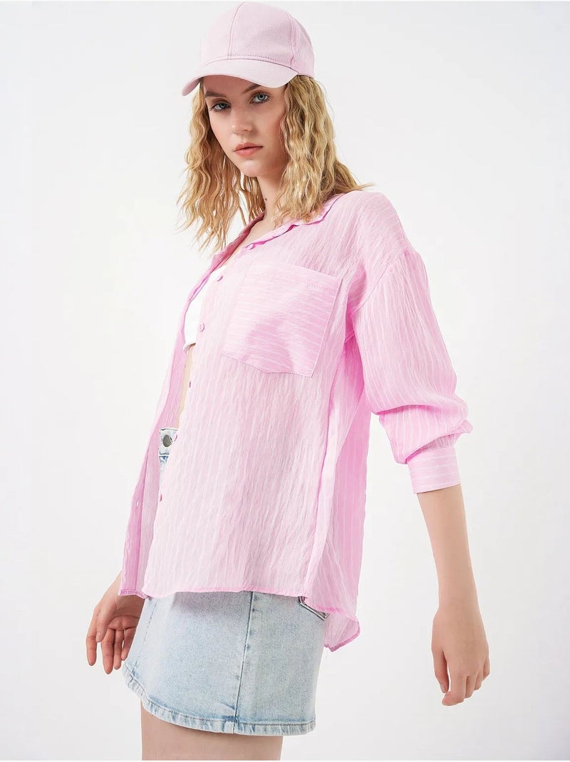 Camisa oversize a rayas con cierre de botones delantero bdart Rosa claro - Kiabi